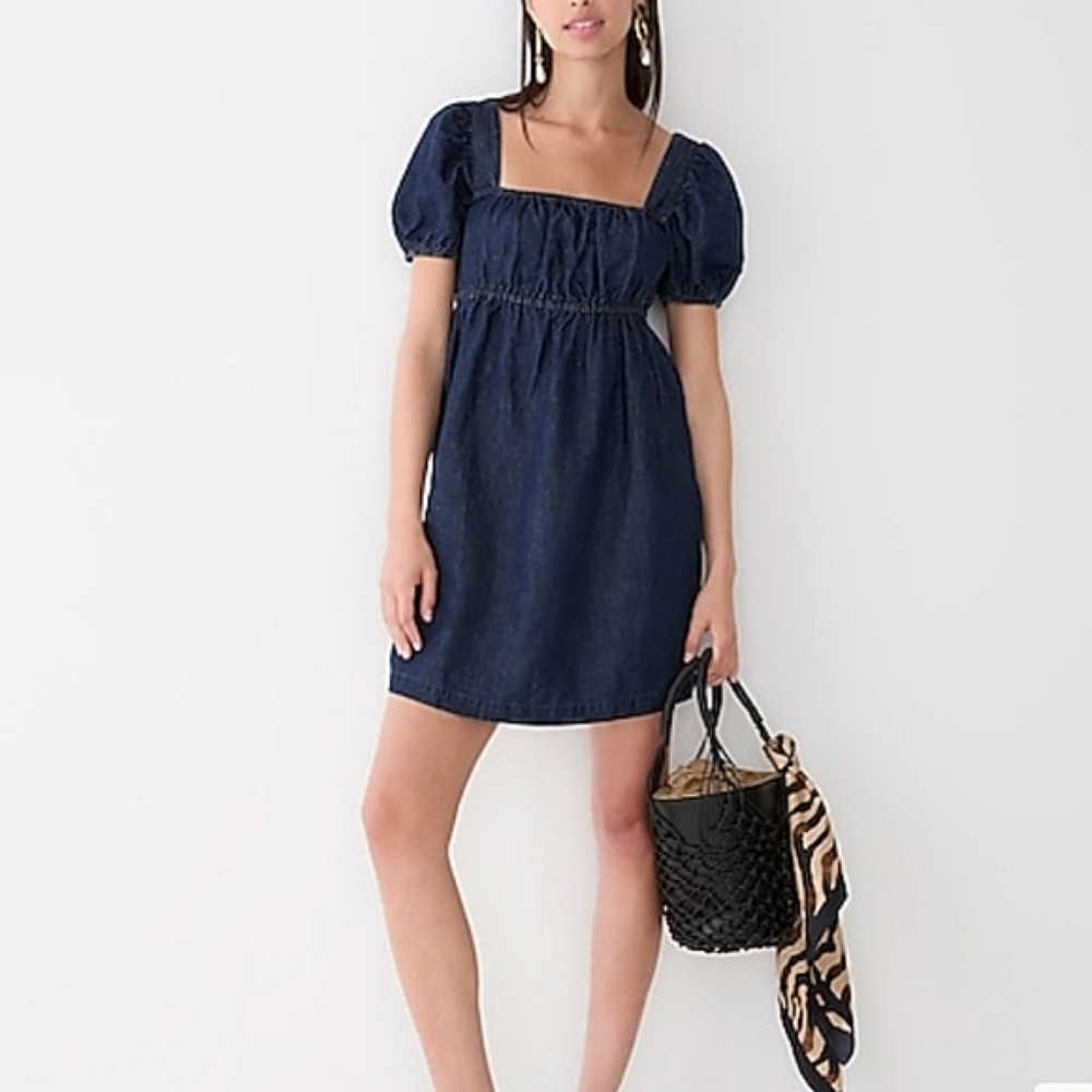 J. Crew Navy Puff-Sleeve Mini Dress